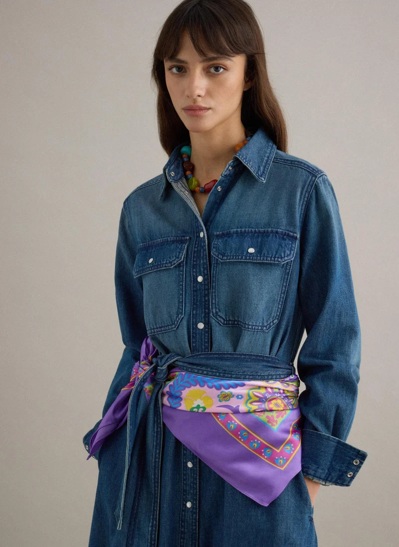 Ovs OVS Long Dress In Pure Blue Denim Cotton Regular Fit